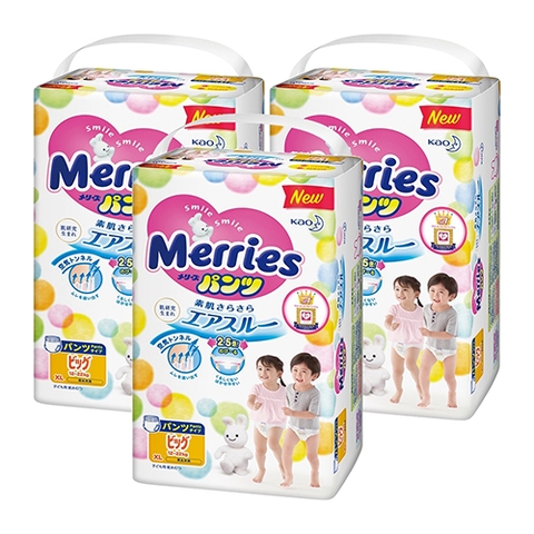 Combo 3 gói Bỉm tã quần Merries size XL 38 miếng (12-22kg)