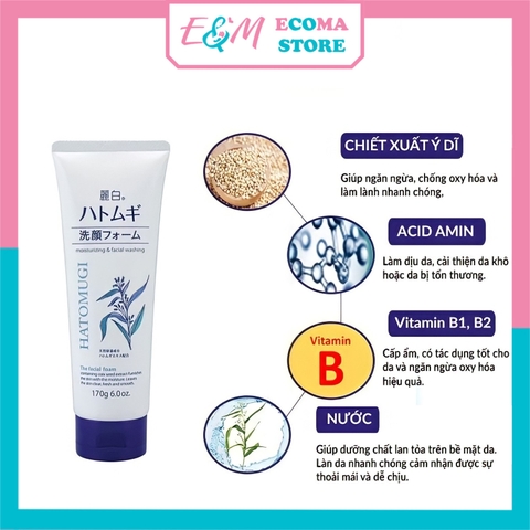 SỮA RỬA MẶT TRẮNG DA TẠO BỌT DỊU NHẸ Ý DĨ HATOMUGI 17OG NHẬT BẢN ECOMA