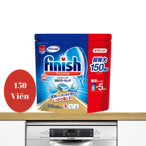 Túi 150 viên rửa chén Finish Power Cube – Giải pháp làm sạch bát đĩa toàn diện cho máy rửa chén Mini Nhật & máy rửa chén 7-8-9 bộ