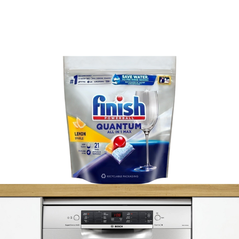 Túi 21 viên rửa chén Finish Quantum All in 1 2025 – 12 tính năng – Dành cho máy rửa chén 12-13 bộ trở lên