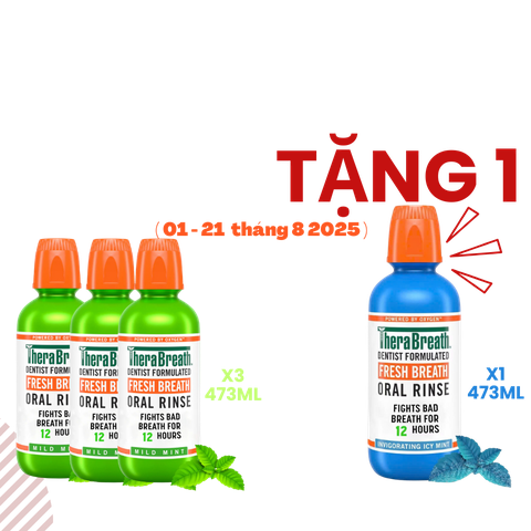 Mua 3 Chai Tặng 1 [Hương Mild Mint – Bạc hà dịu nhẹ] Nước súc miệng TheraBreath cho người lớn – Hết hôi miệng, mát miệng, hơi thở thơm lâu