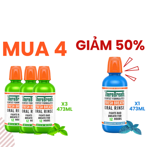 MUA 4 GIẢM 50% chai thứ 4 [Hương Mild Mint – Bạc hà dịu nhẹ] Nước súc miệng TheraBreath cho người lớn – Hết hôi miệng, mát miệng, hơi thở thơm lâu