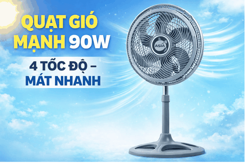 Quạt đứng ASIA TURBO PLUS 90W – Gió mạnh, 4 tốc độ, lồng nhựa không rỉ sét
