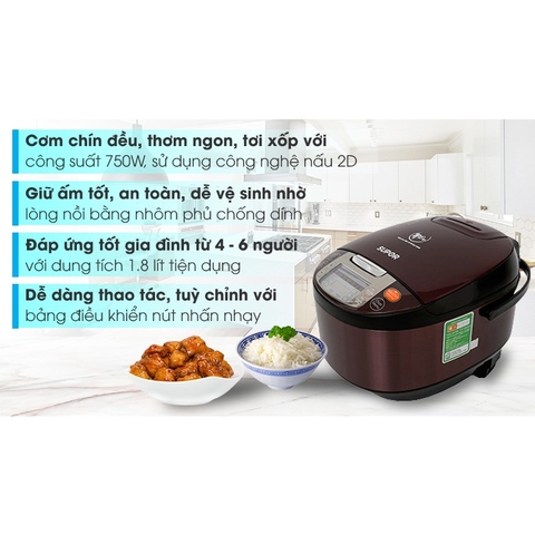 Nồi Cơm Điện Tử Supor 1.8 Lít CFXB50FC33VN-75 (Lòng niêu)