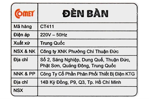 Đèn bàn học Comet CT411 - Bảo hành 12 tháng (có sẵn bóng đèn LED)