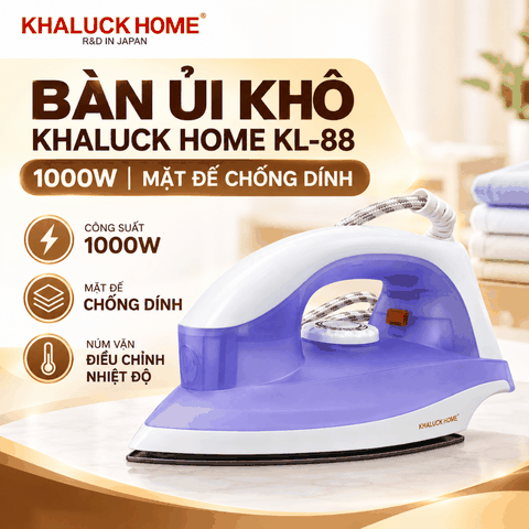 Bàn Ủi Khô Khaluck Home KL-88 1000W – Mặt Đế Chống Dính Teflon