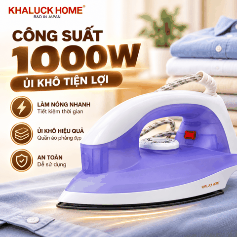 Bàn Ủi Khô Khaluck Home KL-88 1000W – Mặt Đế Chống Dính Teflon