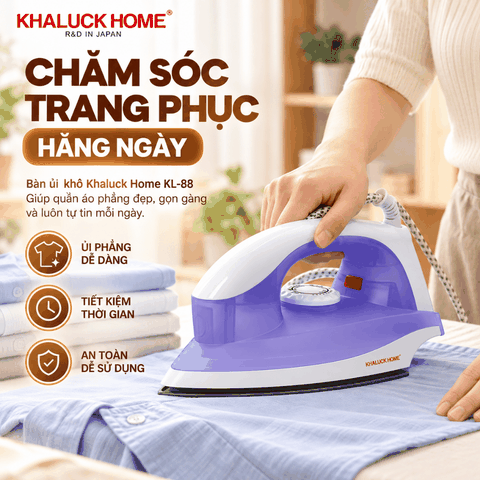 Bàn Ủi Khô Khaluck Home KL-88 1000W – Mặt Đế Chống Dính Teflon