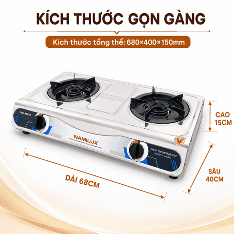 Bếp Gas Đôi Namilux Mặt Inox DMN-68KPS (NA-682DSM) – Đánh Lửa Magneto