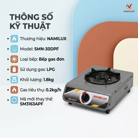 Bếp Gas Đơn NAMILUX SMN-30DPF Thay Thế SM3163APF Chính Hãng