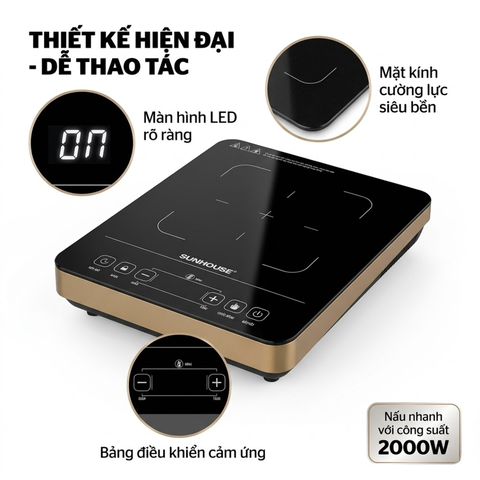 Bếp hồng ngoại cảm ứng SUNHOUSE SHD6015 2000W dùng mọi loại nồi