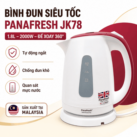 Bình Đun Siêu Tốc Panafresh JK78 1.8L 2000W – Đế Xoay 360°