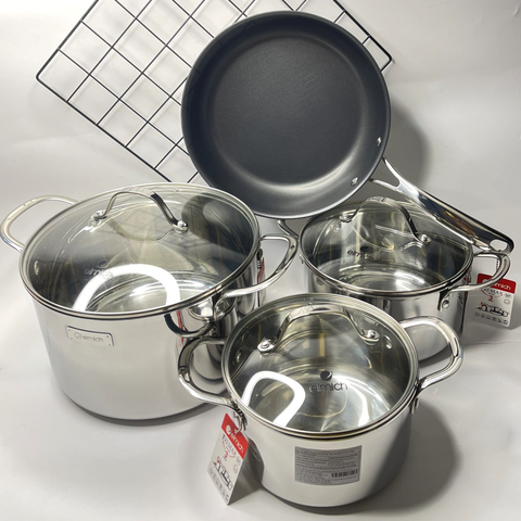 Bộ nồi chảo inox 3 lớp đáy liền Elmich EL-3742