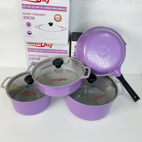 Bộ nồi chảo nhôm đúc nguyên khối đáy từ Perfect PF-CB31