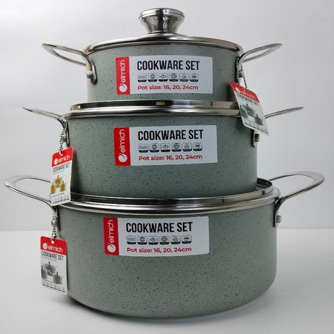 Bộ nồi vân đá Elmich EL5103MN size 16, 20, 24cm
