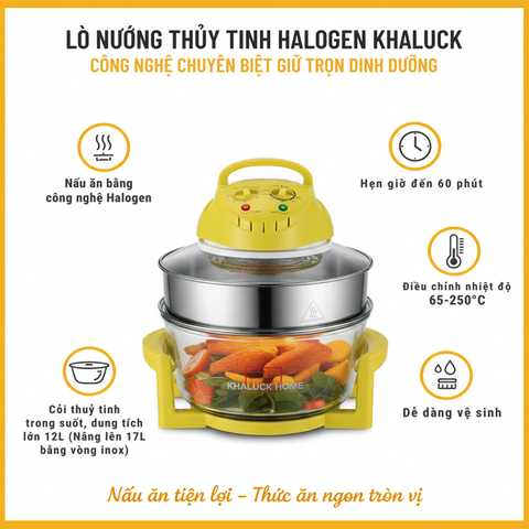 Lò Nướng Thủy Tinh Khaluck KL-658H 12–17L 1300W – Nướng Đối Lưu Chín Đều, Dễ Quan Sát