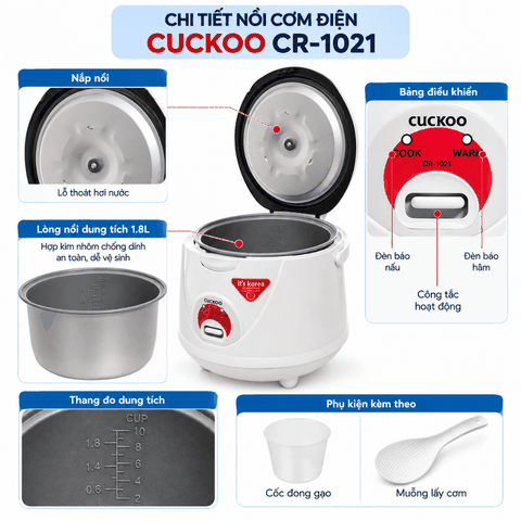 Nồi Cơm Điện Cuckoo CR-1021 1.8L 650W – Nhập Khẩu Hàn Quốc