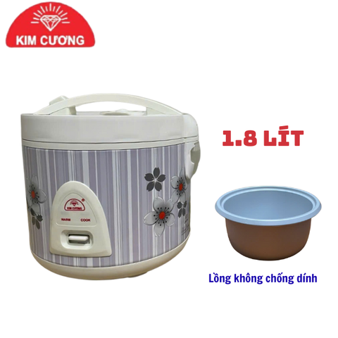 Nồi cơm Kim Cương KC-1.8LG 1.8L nắp gài – Lòng nhôm trắng – Có vỉ hấp