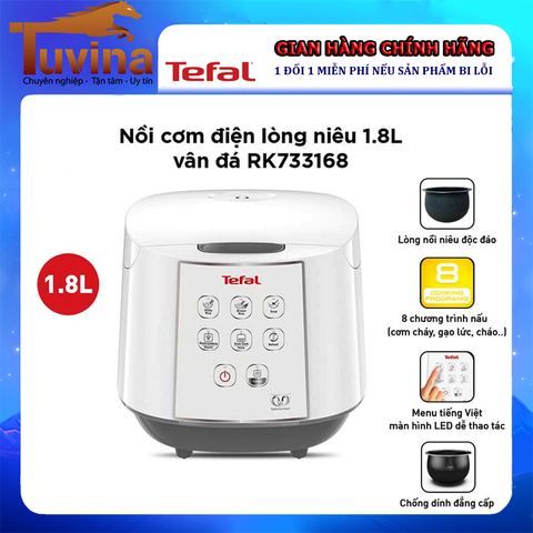 Nồi cơm điện tử Tefal 1.8 lít RK733168 lòng nồi niêu vân đá