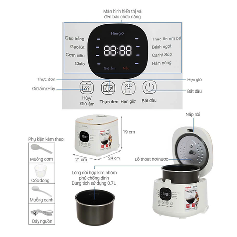 Nồi cơm điện tử Mini Tefal Rice Mate RK515168 -  0.7L