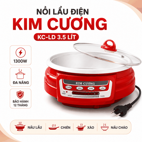 Nồi Lẩu Điện Kim Cương KC-LD 3.5 Lít 1300W Chính Hãng