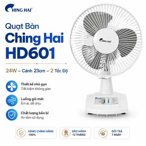 Quạt Bàn Ching Hai HD601 24W – Cánh 23cm, 2 Tốc Độ Gió