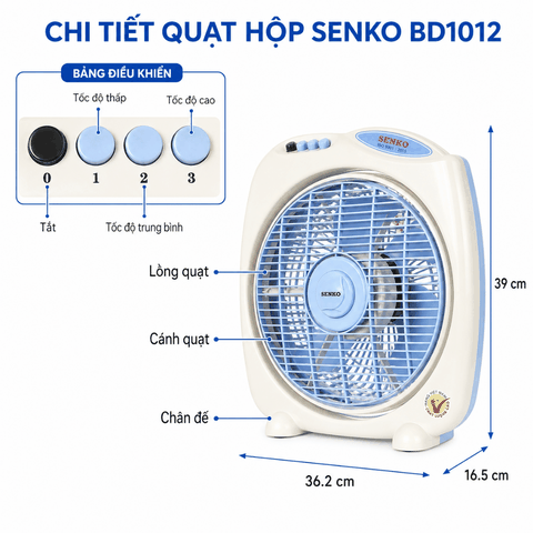 Quạt Bàn Đảo Senko BD1012 40W, Cánh 25cm | TUVINA