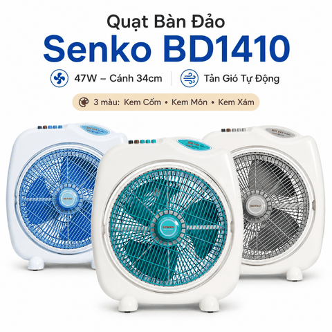 Quạt Bàn Đảo Senko BD1410 47W – Cánh 34cm, Tản Gió Tự Động