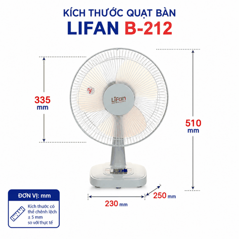 Quạt Bàn LIFAN B-212 35W – Cánh 30cm, 3 Tốc Độ