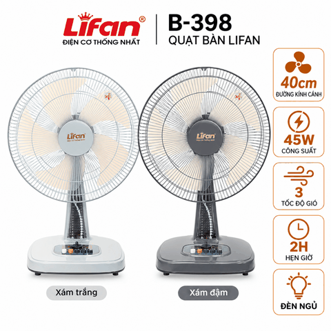 Quạt Bàn LIFAN B-398 45W – Cánh 40cm, Hẹn Giờ 2 Giờ