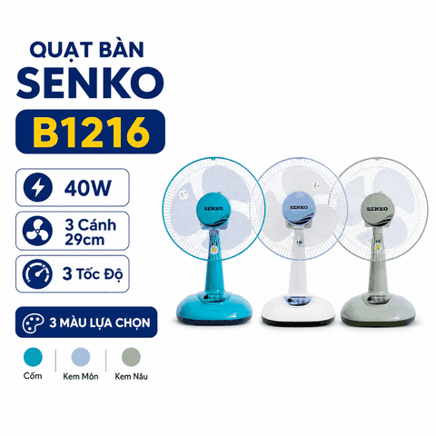Quạt Bàn Senko B1216 40W – 3 Cánh 29cm, 3 Tốc Độ