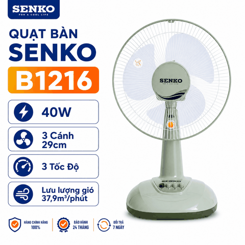 Quạt Bàn Senko B1216 40W – 3 Cánh 29cm, 3 Tốc Độ