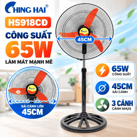 Quạt Đứng CHING HAI HS918CĐ 65W – 3 Cánh, Sải Cánh 45cm