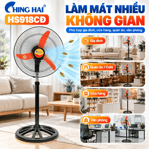 Quạt Đứng CHING HAI HS918CĐ 65W – 3 Cánh, Sải Cánh 45cm