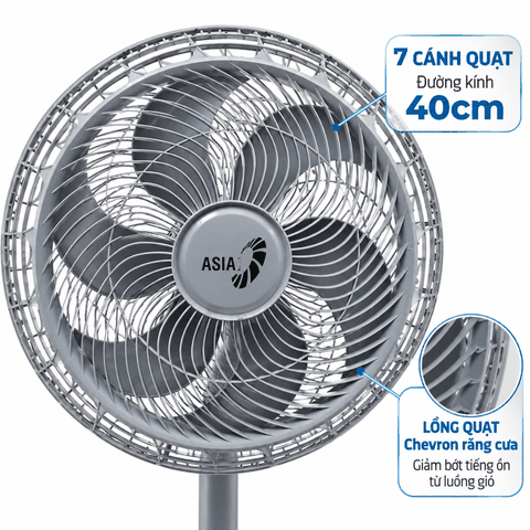 Quạt Đứng ASIAVINA Turbo Decor VY659991 110W – 7 Cánh 40cm, Màu Xám