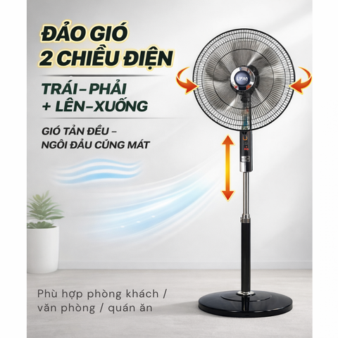 Quạt đứng LIFAN Đ-16RC-8 – 40cm 50W, đảo gió 2 chiều điện, remote, hẹn giờ 8h | BH 12 tháng