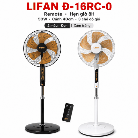 Quạt đứng LIFAN Đ-16RC-O – 40cm 50W, remote, hẹn giờ 8h, 3 chế độ gió | BH 12 tháng | TUVINA