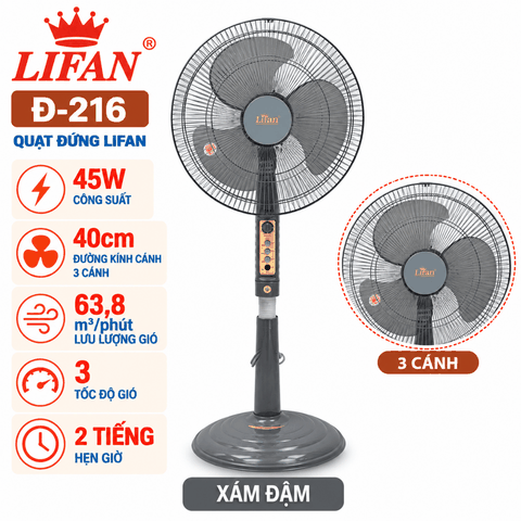 Quạt Đứng LIFAN Đ-216 45W – Cánh 40cm, 3 Tốc Độ, Hẹn Giờ 2 Tiếng