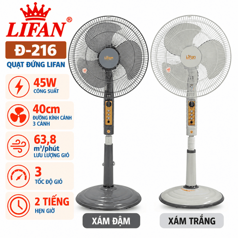 Quạt Đứng LIFAN Đ-216 45W – Cánh 40cm, 3 Tốc Độ, Hẹn Giờ 2 Tiếng