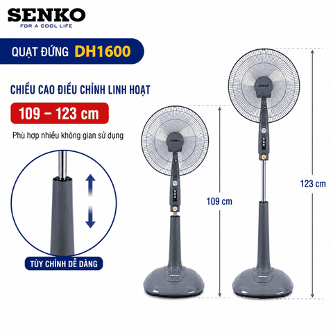Quạt Đứng Senko DH1600 47W – 3 Cánh 39cm, Hẹn Giờ 2 Tiếng