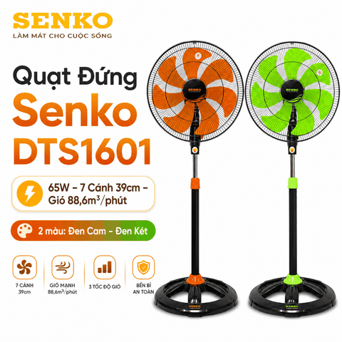Quạt Đứng Senko DTS1601 65W – 7 Cánh 39cm, Thân Sắt