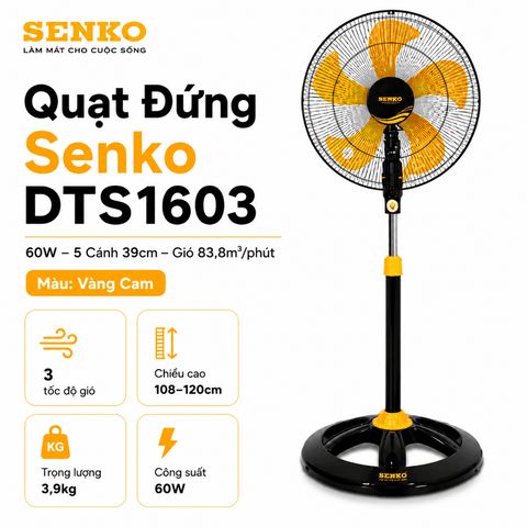 Quạt Đứng Senko DTS1603 60W – 5 Cánh 39cm, Thân Sắt