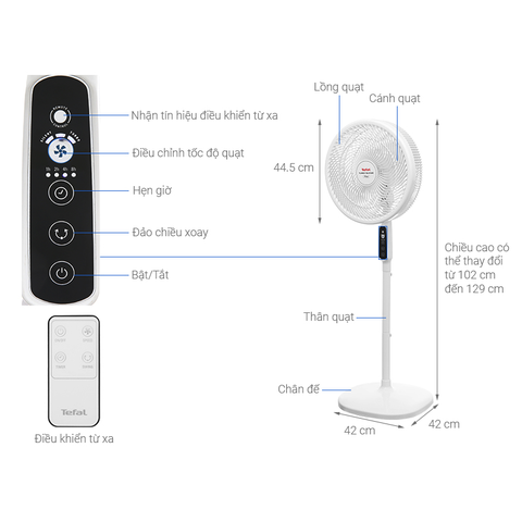 Quạt đứng Tefal Turbo Silence Plus 6 cánh VH689690 - Trắng