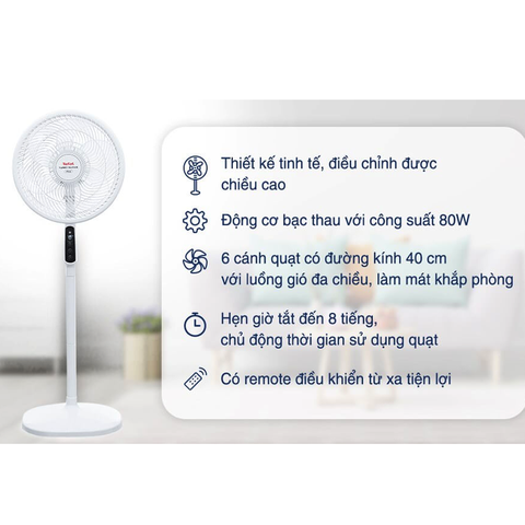 Quạt đứng Tefal Turbo Silence Plus 6 cánh VH689690 - Trắng