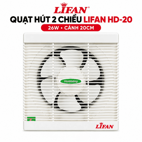 Quạt Hút Âm Tường 2 Chiều LIFAN HD-20 26W – Cánh 20cm, 700m³/h
