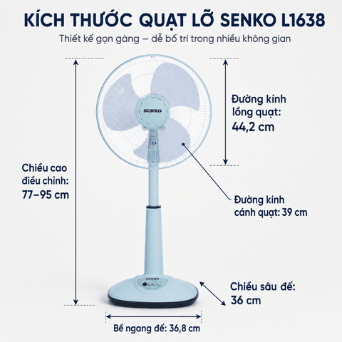 Quạt Lỡ Nhựa Senko L1638 47W – Cánh 39cm – 3 Tốc Độ