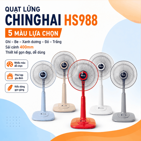 Quạt Lửng Chinghai HS988 Sải Cánh 400mm, 5 Màu Ghi Be Xanh Đỏ Trắng