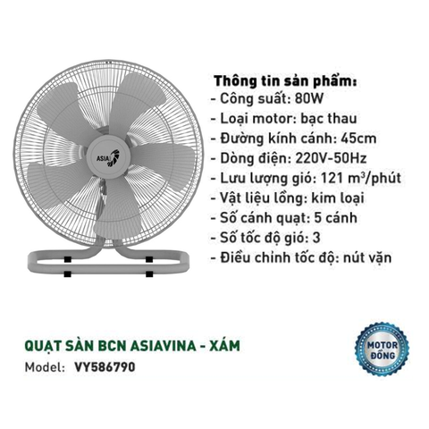 Quạt sàn BCN ASIAvina VY586790 xám 80W 45cm