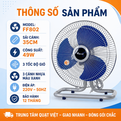 Quạt sàn Ching Hai FF802 35cm 49W | 3 tốc độ, đảo gió