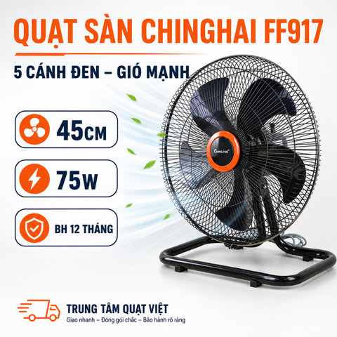 Quạt sàn công nghiệp Ching Hai FF917 43cm 75W – Gió mạnh cho quán ăn/cafe | TUVINA